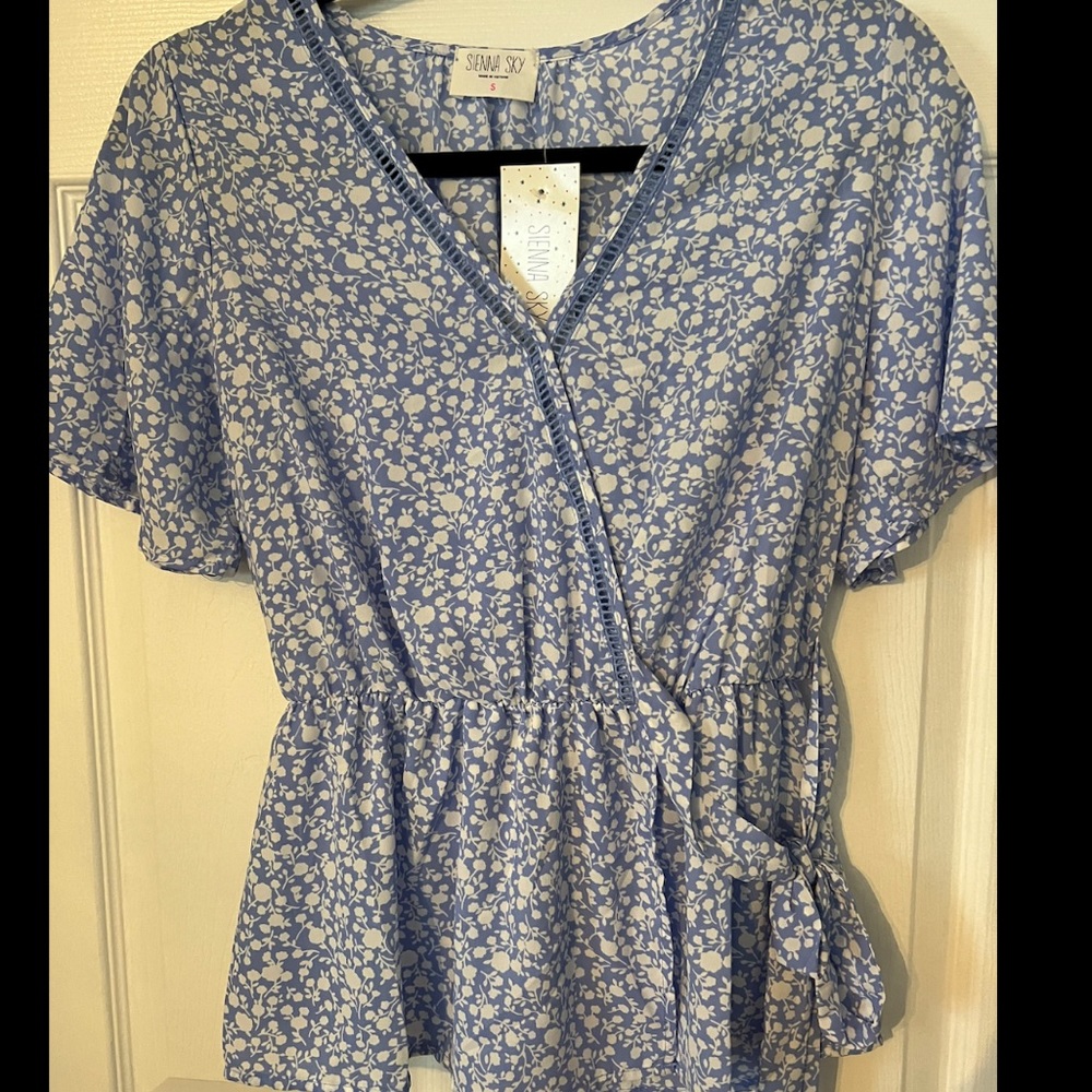 Blue and White Floral Top